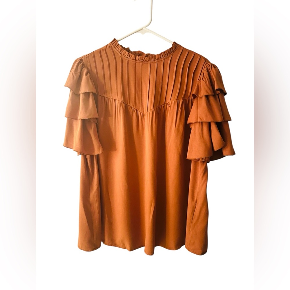 BloomChic Ruffle Top in Toasted Squash - Picture 2 of 3
